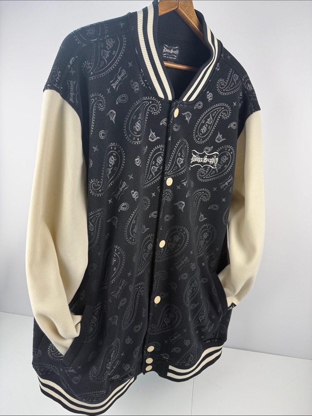 Unbranded Black & Cream Paisley Varsity Bomber Jacket